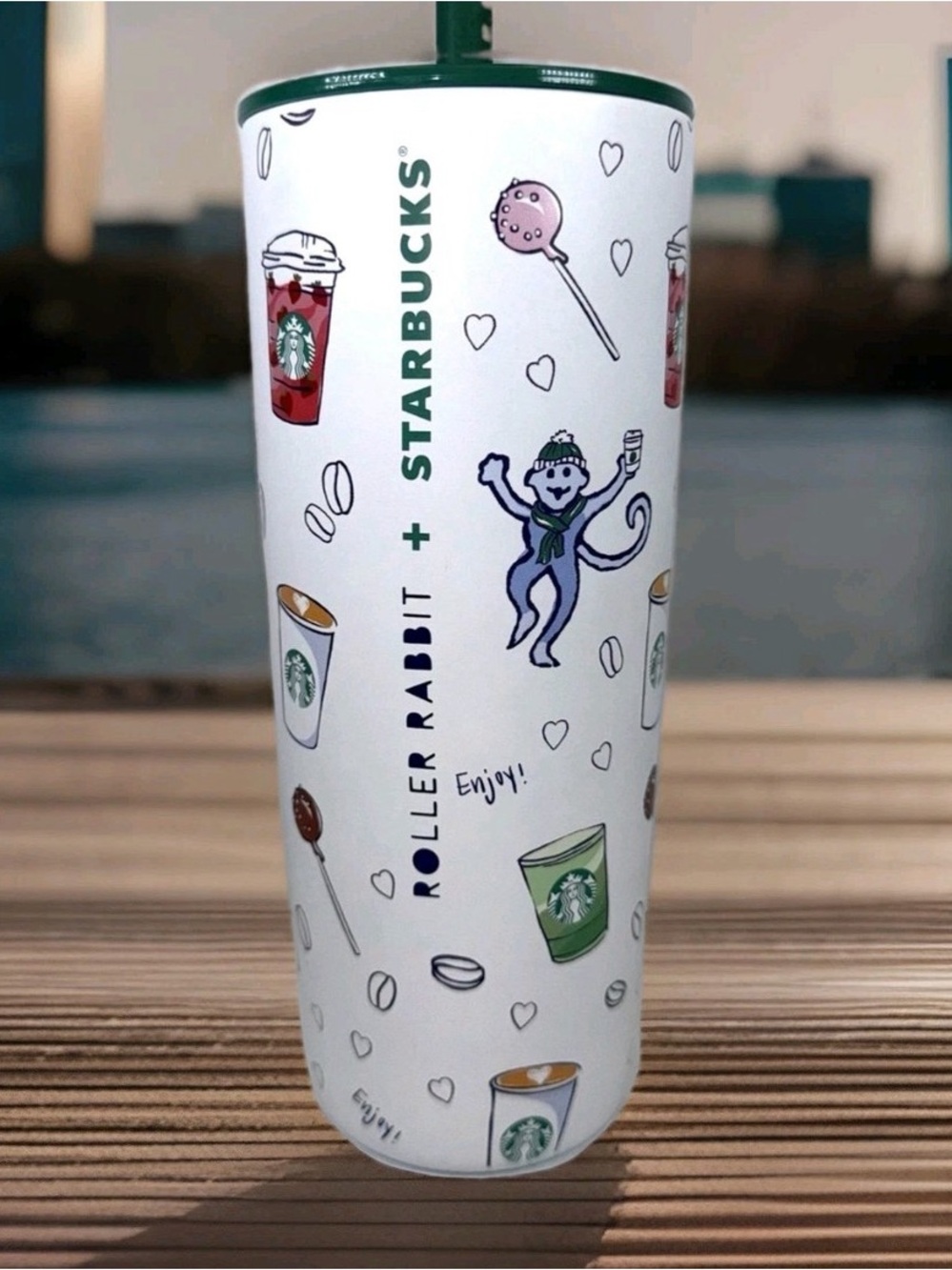 Starbucks White Illustrated Reusable Tumbler with Green Accents